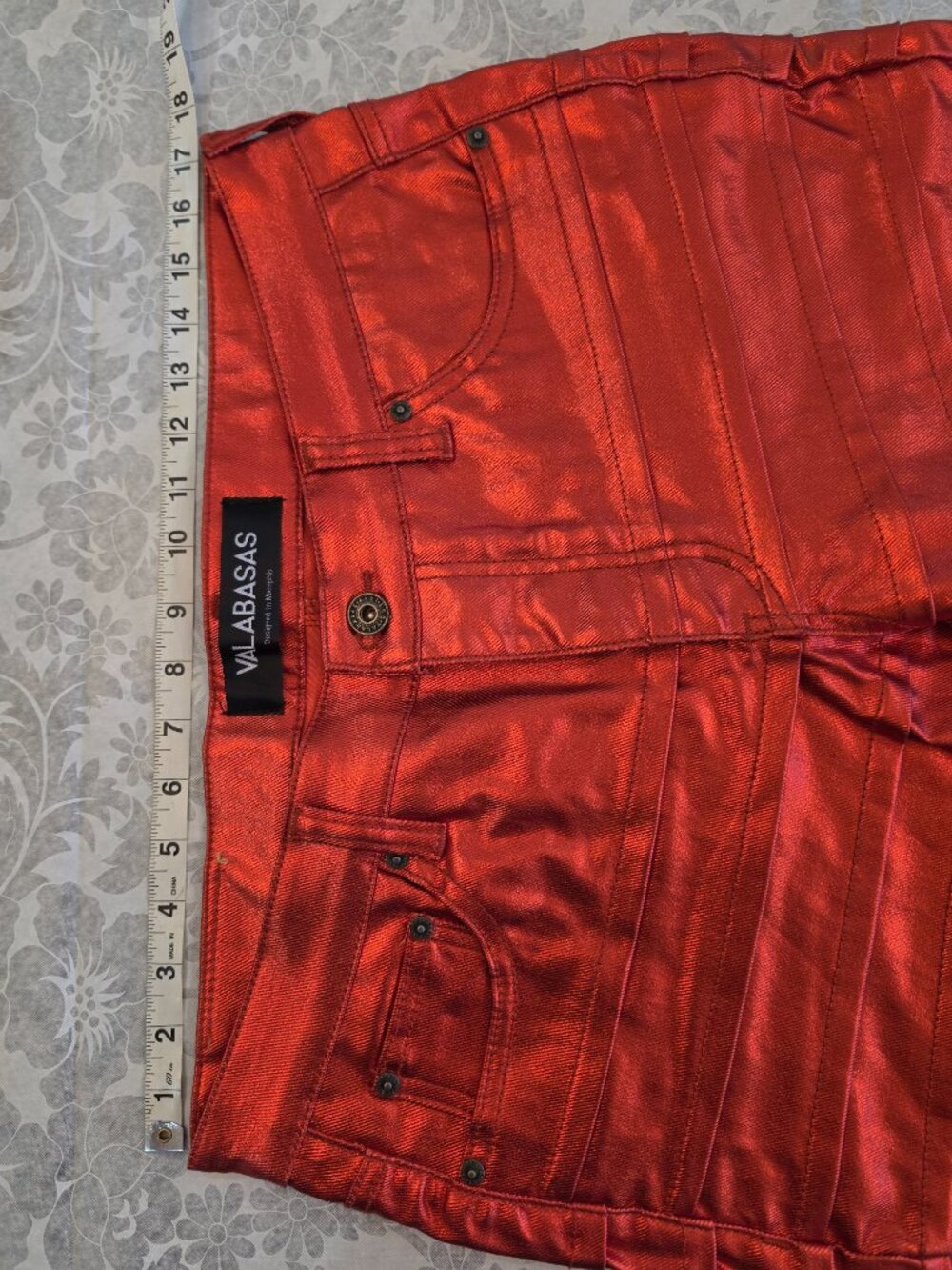 Valabasas Delta Stacked Jeans Zodiac Verde / Red Metallic Waxed Pleated - Picture 5 of 13